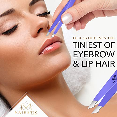 Majestic Bombay Fine Point + Slant Tweezers for Women and Men – Splinter Ticks, Facial, Brow and Ingrown Hair Removal–Sharp, Needle Nose, Surgica