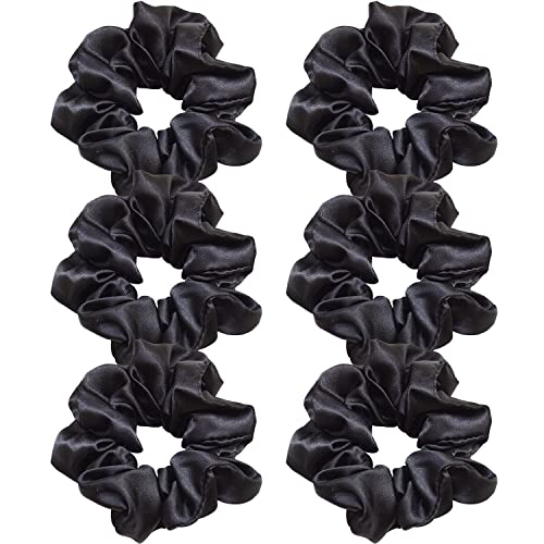 Jeffan 6 Pieces Hair Scrunchies Satin Elastic Soft Hair Ties Scrunchy Hair Bands for Women Girls (Beige)