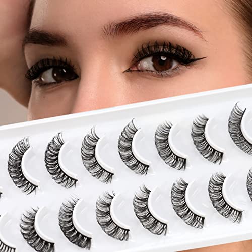 EMEDA 10 Pair Manga Lashes 5 Styles Mixed Anime Lashes 100% Handmade Transparent Band Manga Eyelashes Natural Look Spiky Manga Lashes Wispy Hybri