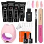 Poly Nail Gel Kit Poly Gel Nail Kit With Lamp Builder Gel Nail Kit 4 Colors 15ML Poly Nail Extension Gel Kit with Mini UV Nail Lamp Slip Solution