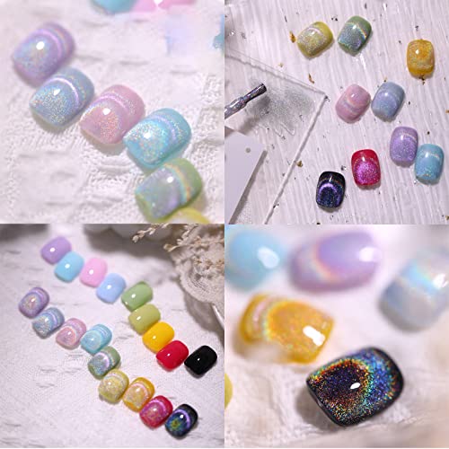 Gel Nail Polish, Gel Nail Kit With Magnet Glitter Gel Polish, Pearl Shell Reflective Sparkle Shiny Clear Pastel Cat Eye UV Gel Nail Polish Set Us