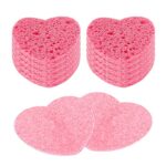 Sibba 10 Pieces Heart Facial Sponges, Compressed Sponges, Face Exfoliator Cleansing Sponge, Natural Cosmetic Spa Sponges for Facial Cleansing, Ma