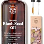 Bionoble Pure Organic Black Seed Oil, Cold Pressed 50ml - Glass bottle + Pipette + Pump - Black Cumin Seed Oil for Hair Growth - Anti-Acne and Pu