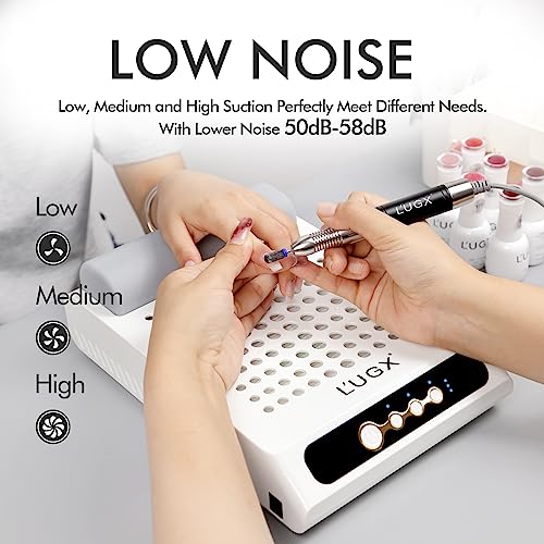 L'UGX Nail Dust Collector Rechargeable with 2 Reusable Filters, Professional 70W Nail Extractor Vacuum Portable Acrylic Nail Dust Cleaner, Perfec