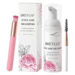 Eyelash Extension Shampoo 60ml + Brush + Mascara Wand Eyelid Foaming Cleansing,Lash Shampoo Cleaner,Nourishing Formula,Paraben & Sulfate Free,Mak