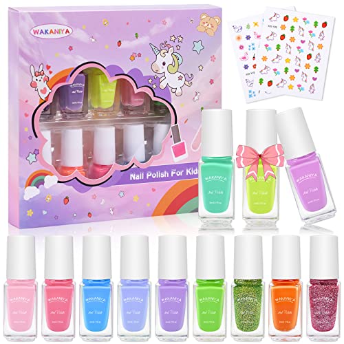 Kids Nail Polish Set for Girls 12 Candy Colors Childrens Nail Polish Kit Quick Dry for Kids Gifts with Stickers, Water-Based Non-Toxic Peel-Off R