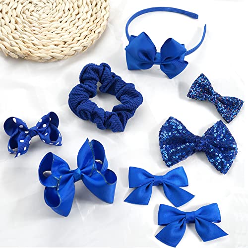 MUFEKUM School Girls Blue Hair Accessories, Blue Bow Hair Clips Blue Bow Headband Blue Hair Bands Hair Accesories for Girls Christmas Birthday Gi