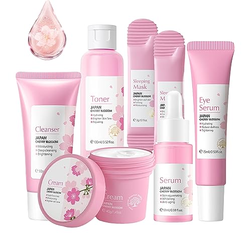 Skincare Gifts For Teenage Girls,Cherry Blossom Skincare Sets,Facial kit,Pamper Sets For Women Gifts,Skin Care Sets & Kits with Cleanser, Face Se