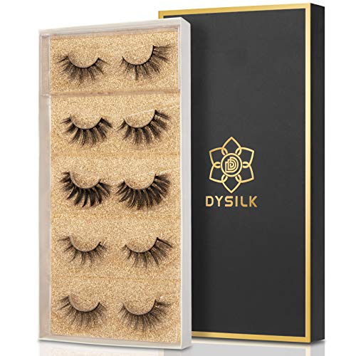 DYSILK 5 Pairs 6D Lashes Faux Mink Eyelashes Cat Eye Fluffy Natural Look False Eyelashes Long Lashes Pack Mink Lashes Soft Reusable Eye Lashes |C