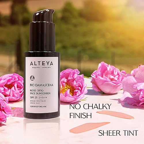 Alteya Organic Rose Otto Face Sunscreen Bio Damascena SPF25 50ml - Certified Organic - Broad spectrum - Sheer tint
