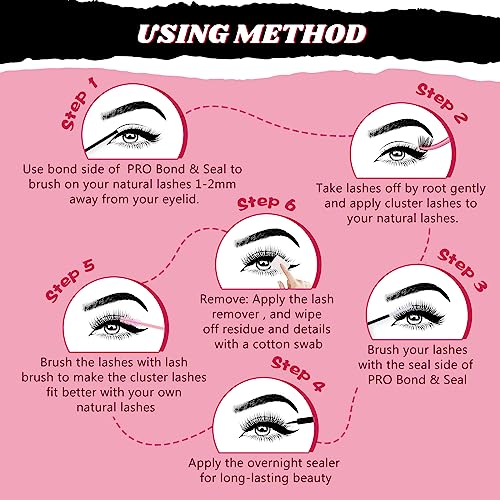 DIY Lash Extension Kit Cluster Lashes Kit with 208 Pcs Lash Clusters Lash Bond Remover Eyelash Applicator Beginner DIY Lashes Kit Easy to Use (In