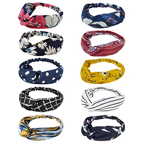 DRESHOW 10 Pieces Wide Headbands Knot Turban Headband Hair Band Elastic Hair Accessories for Women and Girls