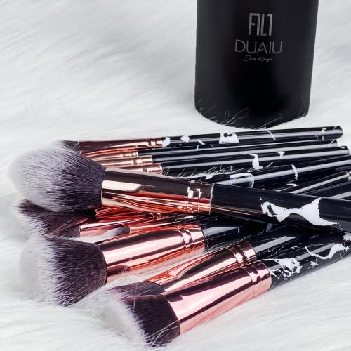 Makeup Brushes Set DUAIU 16PCS Vegan Synthetic Make up Brushes Foundation Eyeshadow Concealer Eyebrow Black Marble Brush Set With Makeup Brush Ho
