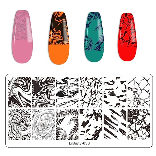 JEEWHEET 6 Nail Art Stamping Plates with Stamper and Scraper - Flowers, Geometric Patterns Nail Template for Nail Salon Designs - Nail Image Stam