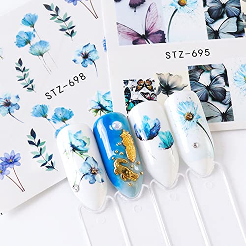 Cyalean Nail Art Stickers, 24 Sheets Water Transfers DIY Art Nail Stickers Self Adhesive Colorful Flowers Watermark Nail Sticker for Women Girls