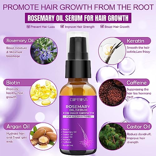 Rosemary Oil Serum for Hair Growth Diluted W/Scalp Massager Hair Growth Oil Serum with Rosemary Oil Biotin Castor Oil Argan Oil Caffeine Keratin