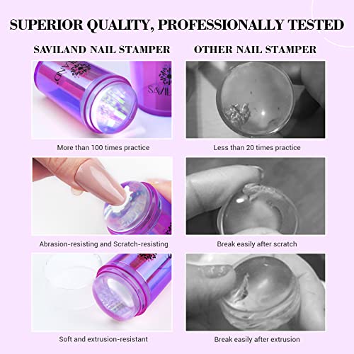 Saviland French Nail Stamper - 14PCS Durable French Tip Stamp Kit, Silicone Jelly Nail Stamper with Scrapers&Cleaning Pads, Nail Stamping Kit, Fr