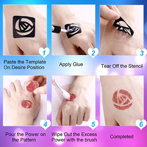 Glitter Tattoo Kit, Jiasoval 24 Colors Temporary Glitter Tattoos for Kids, 187Pcs Stencils, 5 Brushes, 3 Glue, Make Up Set for Girls Teenager Adu