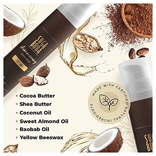 SugaBuba Shimmering & Moisturising Sunscreen SPF 30 for Dark Brown Tan and Glowing Hydrated Skin, 6 Bio Oils for Natural Sun Protection and Hydra