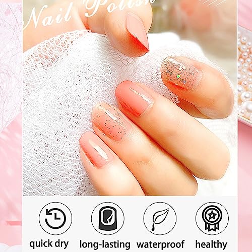 Quick Dry Nail Polish - High Gloss Nail Varnish Polish Quick Dry In 60s, No Baking Long Lasting Nail Varnish Gel, Grapefruit Color Nail Art Polis