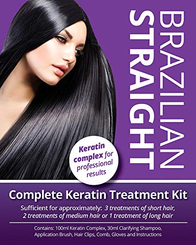 SALON QUALITY KERATIN WITH PROFESSIONAL RESULTS. Brazilian Straight, Purple Treatment Kit, 1-3 APPLICATIONS, Hair Straightening/Blow Dry/Smoothin
