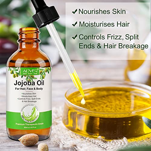Organic 60ML-Jojoba Oil 100% Pure for Face, Nails, Natural Colorless Odorless Jojoba Oil Cold Pressed Unrefined-Hair Growth Oil Improve for Dry D
