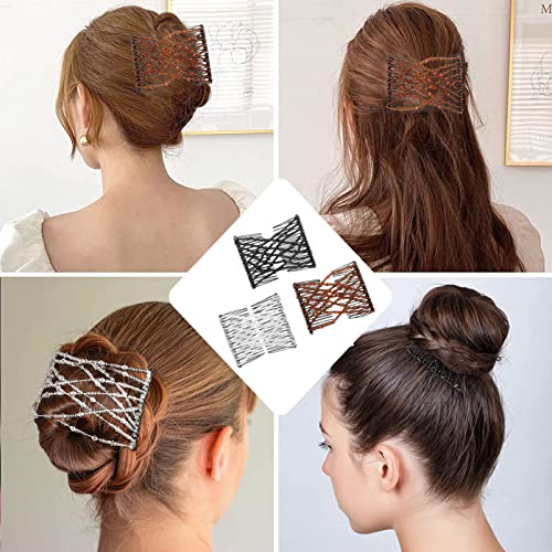 Magic Hair Combs for Women,3Pcs Crystal Beads Hair Slides,Elastic Pearls Double Comb Decorative Stretchy Hair Comb Clip DIY Hair Accessories for