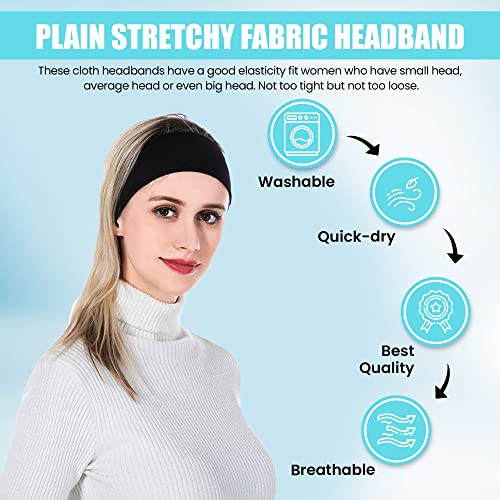 Gekvo 7cm Black Unisex Headbands for women’s hair – Stretchy Head Band for doing Workout, Yoga, Makeup, Running Headband - Breathable Hair Band f