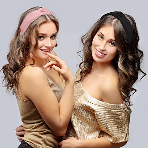 Sibba 2 PCS Headbands Tiaras Birthday Crown Black Twist Knotted Knot Vintage Headwraps Accessories Elastic Hair Bands Thick Plastic Velvet Big He