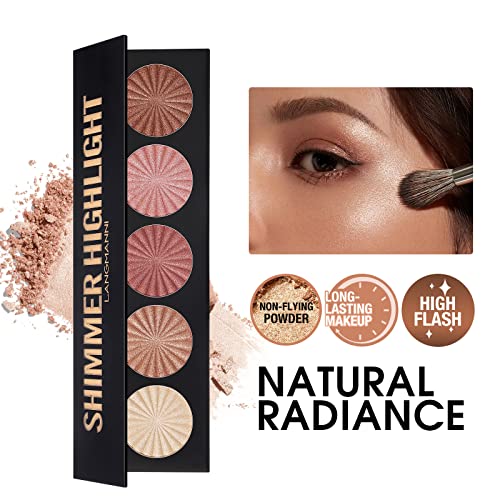 Highlighter Powder Palette, Makeup Palette Facial Bronzers Illuminator Palette Highlighter Baked Waterproof Long Lasting Brilliant Lighten Skin C