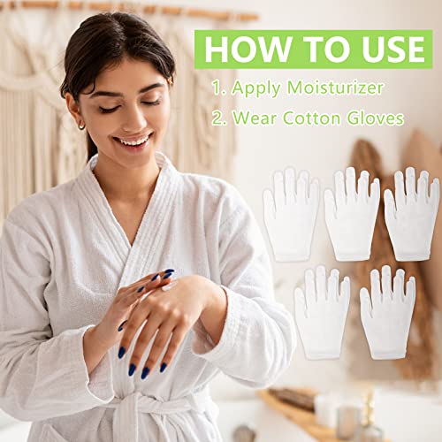 Occan White Cotton Gloves for Eczema, 6 Pairs Moisturizing Gloves Overnight for Dry Hands, Comfortable and Washable Fits Men and Women