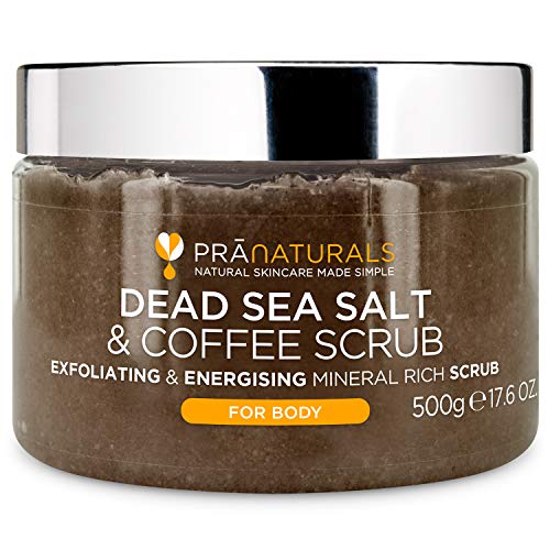 PraNaturals Dead Sea Salt & Coffee Body Scrub 500g - Natural formula, Exfoliating, Nourishing & Hydrating, Made with Arabica coffee powder, No pa