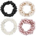 4 Pcs Pearl Hair Scrunchies, Elastic Hair Ropes Ponytail Holder Scrunchies Tightening Hairring for Women