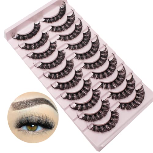 Russian Strip Lashes Natural Look Short Natural Waterproof Thick False Eyelashes 10 Pair Fluffy Volume Faux Mink Lashes Pack (15mm)