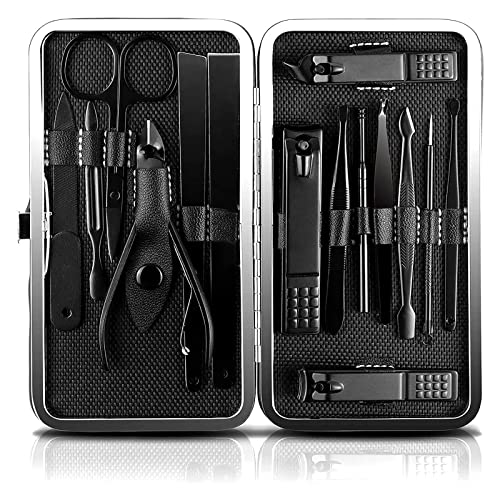 JamBer Manicure Set 15 in 1 Stainless Steel Professional Nail Clippers Scissors Pedicure Set Grooming Kit for Thick Nails Cuticle Remover Toe Nai