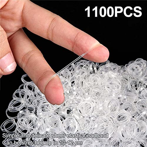 Qufiiry 1100 Pcs Clear Elastic Hair Bands, Mini Hair Rubber Bands, Girls & Women Small Hair Bands, Elastic Hair Ties to Beautify Your Hair, Clear