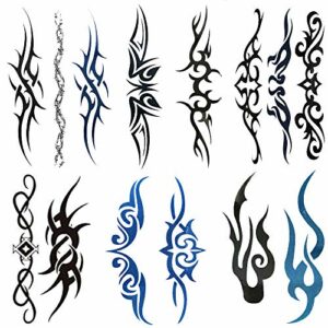 Yesallwas 6 Sheets Mix Tribal fake Tattoos Small Temporary Tattoo Blue Black Tribal Tattoo Body Sticker for Men Women 6x10.5cm/2.36x4.13inches (L