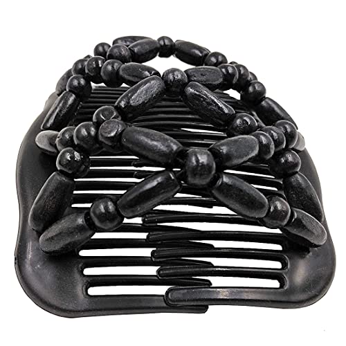 Beads Hair Combs Magic Elastic Hair Double Clips Magic Hair Comb Double Row Wooden Bead Hair Comb Stretchy Hair Comb Clip Hair Accessories for Gi