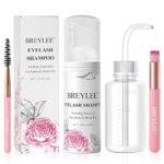 Eyelash Extension Shampoo, BREYLEE Eyelash Extension Cleanser Eyelash Extension Foam with Rinse Bottle+Brushes for Makeup Remover for Salon and H