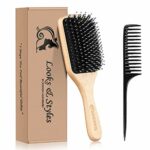 Hair Brush, Sosoon Boar Bristle Paddle Hairbrush for Long Thick Curly Wavy Dry or Damaged Hair, Reducing Hair Breakage and Frizzy No More Tangle,