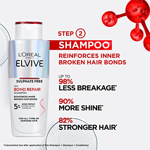 Elvive Bond Repair Shampoo by L'Oreal Paris, for Damaged Hair, for Deep Repair, Bonding Hair Care, 200ml