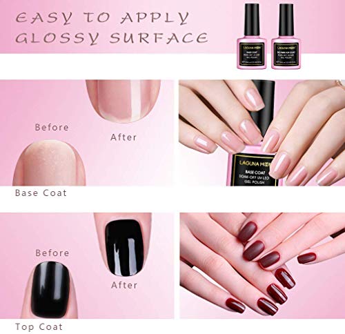 Lagunamoon Base Coat and Top Coat,Long Lasting Shiny Finish for Soak Off UV LED Gel Nail Polish Polygel Nail Acrylic Style Artificial False Nails