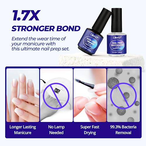 Elite99 Gel Nail Polish Nail Primer and Dehydrator, Superior Bonding Acid-free Nail Prep Set for Long Lasting Nail Art, For Acrylic Powder UV Pol