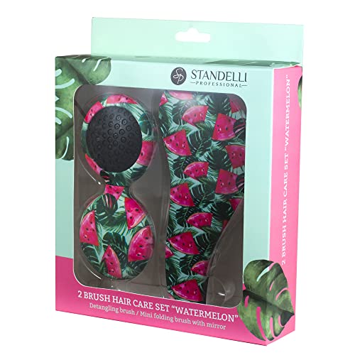 Standelli Professional Hair Care – Watermelon Hair Brush Gift Set for Women and Teenage Girls with a Detangler Hair Brush & a Mini Folding Brush