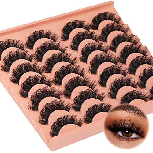 Natural Eyelashes D Curl Russian Strip Lashes 17mm 6D False Eyelashes 14 Pairs Curly Fake Eye Lashes Multipack by TOOCHUNAG
