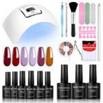 CICK Gel Nail Set Nail Lamp,72W UV LED Nail Dryer Curing Gel Nail Polish Set 6 Gel Colors Matte&Glossy Top Coat Base Coat, Essential Manicure Too