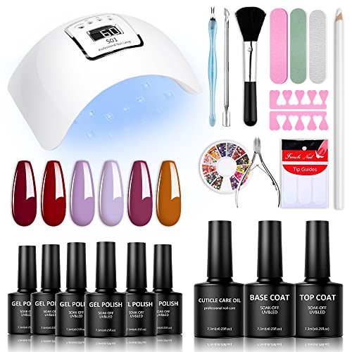 CICK Gel Nail Set Nail Lamp,72W UV LED Nail Dryer Curing Gel Nail Polish Set 6 Gel Colors Matte&Glossy Top Coat Base Coat, Essential Manicure Too