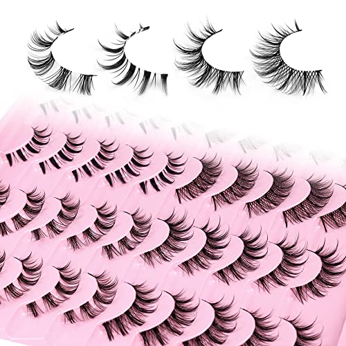 Manga Lashes Natural Look Anime False Eyelashes 20 Pairs Clear Band Individual Wispy Fake Eyelashes Strip Spiky DIY Cluster Lashes Extension C Cu