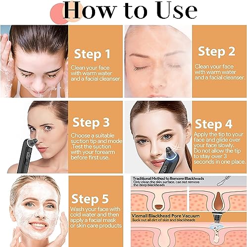 Blackhead Removers Vacuum Electric Blackhead Remover Pore Vacuum, 3 Levels and 4 Suction Heads Black Head Vacuum Remove Kit with Blue Light, Pore