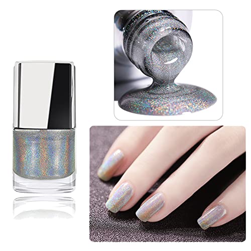 Holographic Nail Polish, Glitter Nail Polish With Mermaid Effect Silver Nail Polish, Long Lasting Nail Polish Polarising Glitter,Nail Polish Art
